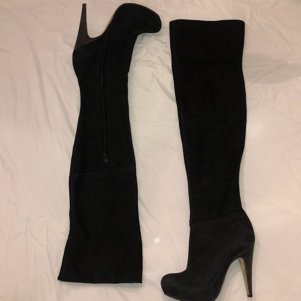 Topshop black above the knee boots size 7